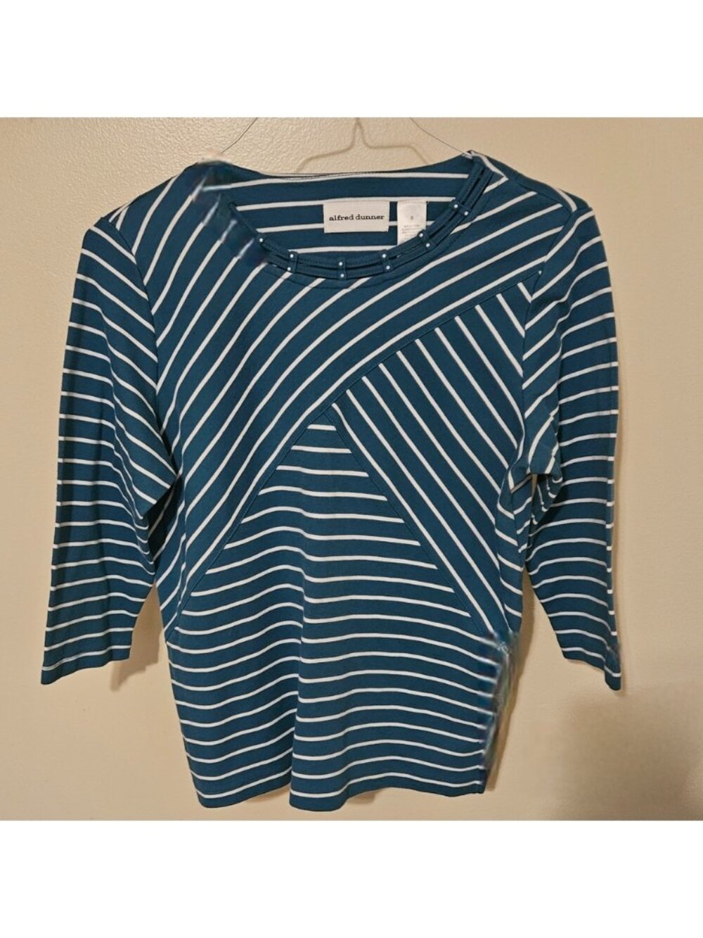 Alfred Dunner Teal and White Striped Blouse